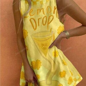 Yellow Lemon Print Sleeveless Dress